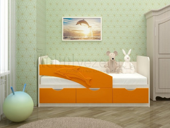 Дельфин-3 Кровать детская 3 ящика без ручек 1.6 Оранжевый глянец в Большой Ирбе - bolshaya-irba.mebel54.com | фото