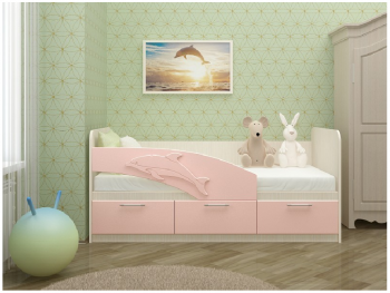 Дельфин-3 Кровать детская 3 ящика с ручками 1.6 Розовый глянец в Большой Ирбе - bolshaya-irba.mebel54.com | фото