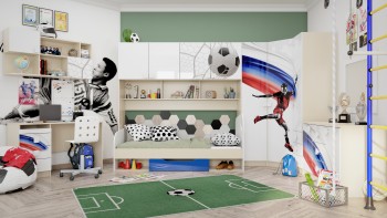 Детская комната Футбол ЧМ (Белый/Синий/корпус Клен) в Большой Ирбе - bolshaya-irba.mebel54.com | фото