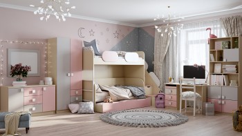 Детская комната Грэйси (Розовый/Серый/корпус Клен) в Большой Ирбе - bolshaya-irba.mebel54.com | фото