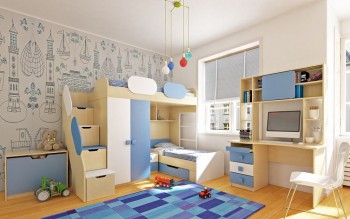 Детская комната Скай (Синий/Белый/корпус Клен) в Большой Ирбе - bolshaya-irba.mebel54.com | фото