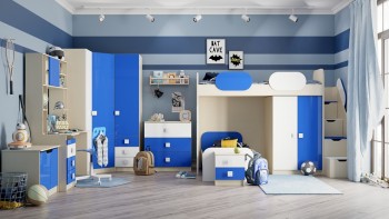 Детская комната Скай Люкс (Синий/Белый/корпус Клен) в Большой Ирбе - bolshaya-irba.mebel54.com | фото