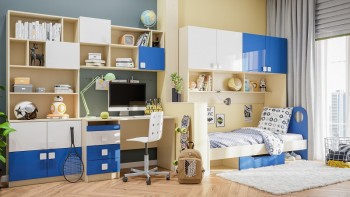 Детская комната Скай Люкс (Синий/Белый/корпус Клен) в Большой Ирбе - bolshaya-irba.mebel54.com | фото