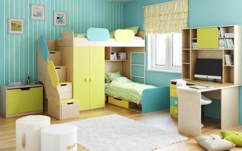 Детская комната Смайли (Желтый/Голубой/Зеленый/корпус Клен) в Большой Ирбе - bolshaya-irba.mebel54.com | фото