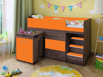 Кровать-чердак Малыш 1600 Бодего/Оранжевый в Большой Ирбе - bolshaya-irba.mebel54.com | фото