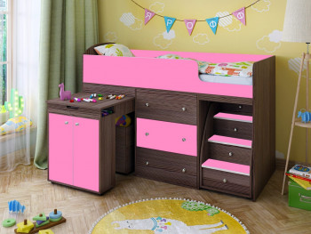 Кровать-чердак Малыш 1600 Бодего/Розовый в Большой Ирбе - bolshaya-irba.mebel54.com | фото
