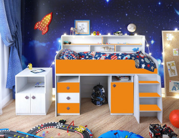 Кровать-чердак Малыш-5 Винтерберг/Оранжевый в Большой Ирбе - bolshaya-irba.mebel54.com | фото