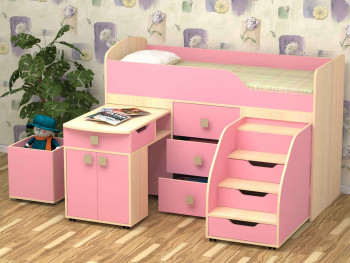 Кровать детская Фея 1.6 Дуб молочный/Розовый в Большой Ирбе - bolshaya-irba.mebel54.com | фото