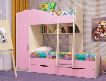 Кровать детская Жемчужина двухместная 1.8 Дуб молочный/Розовый в Большой Ирбе - bolshaya-irba.mebel54.com | фото