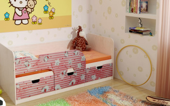 Кровать детская Минима Лего 1,86м с ящиками (дуб атланта/лиловый сад) в Большой Ирбе - bolshaya-irba.mebel54.com | фото