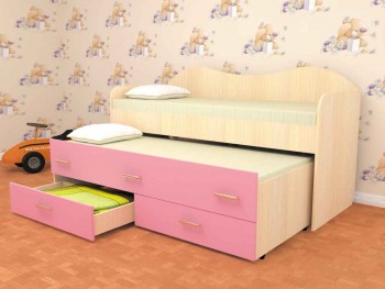 Кровать детская Нимфа двухместная 2.0 Дуб молочный/Розовый в Большой Ирбе - bolshaya-irba.mebel54.com | фото