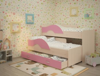 Кровать детская Радуга 1600 Млечный дуб/Розовый в Большой Ирбе - bolshaya-irba.mebel54.com | фото