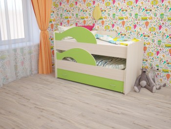 Кровать детская Радуга 1600 Млечный дуб/Салатовый в Большой Ирбе - bolshaya-irba.mebel54.com | фото
