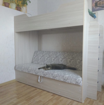 Кровать двухъярусная с диваном (Беленый дуб) в Большой Ирбе - bolshaya-irba.mebel54.com | фото