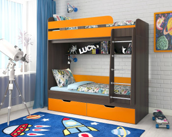 Кровать двухъярусная Юниор-5  Бодего/Оранжевый в Большой Ирбе - bolshaya-irba.mebel54.com | фото