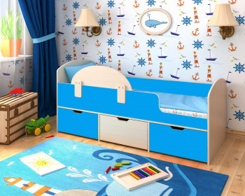 Кровать Малыш-мини с бортиком Дуб молочный/Голубой в Большой Ирбе - bolshaya-irba.mebel54.com | фото