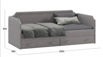 Кровать с мягкой обивкой и ящиками «Кантри» Тип 1 (900) (Велюр Светло-серый) в Большой Ирбе - bolshaya-irba.mebel54.com | фото