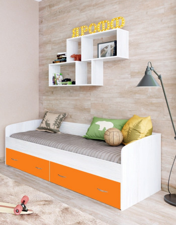Кровать с выкатными ящиками Винтерберг/Оранжевый в Большой Ирбе - bolshaya-irba.mebel54.com | фото