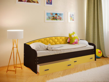 Кровать Софа-7 с мягкой спинкой (800х1900) Венге/Желтый в Большой Ирбе - bolshaya-irba.mebel54.com | фото