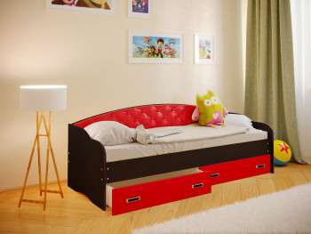 Кровать Софа-7 с мягкой спинкой (800х1900) Венге/Красный в Большой Ирбе - bolshaya-irba.mebel54.com | фото