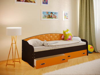 Кровать Софа-7 с мягкой спинкой (800х1900) Венге/Оранжевый в Большой Ирбе - bolshaya-irba.mebel54.com | фото