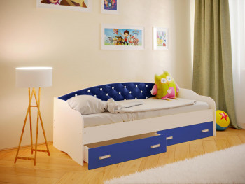 Кровать Софа-7 с мягкой спинкой со стразами (800х1900) Белый/Синий в Большой Ирбе - bolshaya-irba.mebel54.com | фото