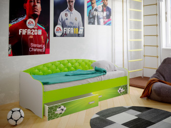 Кровать Софа-8 с мягкой спинкой фотопечать Футбол (900х1900) Белый/Лайм в Большой Ирбе - bolshaya-irba.mebel54.com | фото