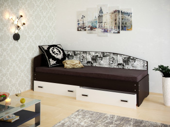 Кровать Софа-9 с мягкой спинкой с рисунком Милана (900х1900) Венге/Белый в Большой Ирбе - bolshaya-irba.mebel54.com | фото