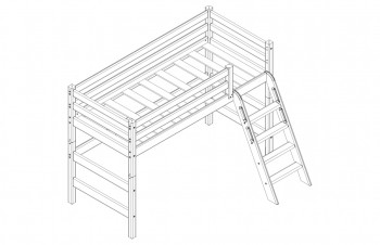 Кровать Соня вариант 6 полувысокая с наклонной лестницей Белый полупрозрачный в Большой Ирбе - bolshaya-irba.mebel54.com | фото