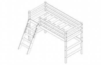 Кровать Соня вариант 6 полувысокая с наклонной лестницей Белый полупрозрачный в Большой Ирбе - bolshaya-irba.mebel54.com | фото
