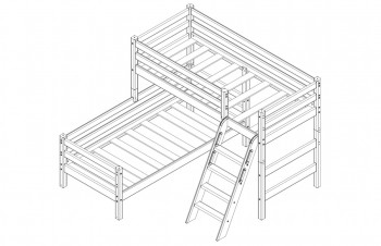 Кровать Соня вариант 8 угловая с наклонной лестницей Белый полупрозрачный в Большой Ирбе - bolshaya-irba.mebel54.com | фото