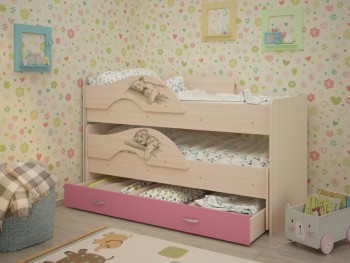 Кровать выкатная Радуга-Сафари детская 1600 Млечный дуб/Розовый в Большой Ирбе - bolshaya-irba.mebel54.com | фото