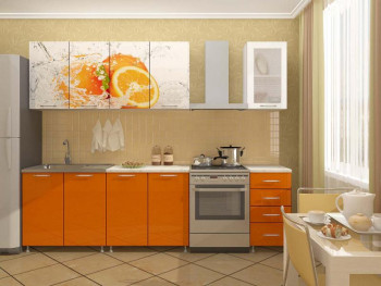 Кухонный гарнитур 1,6м Апельсин (Белый/Оранжевый металлик/Фотопечать апельсин) в Большой Ирбе - bolshaya-irba.mebel54.com | фото