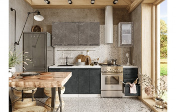 Кухонный гарнитур Нувель 1800мм белый/бетон коричневый/бетон черный в Большой Ирбе - bolshaya-irba.mebel54.com | фото