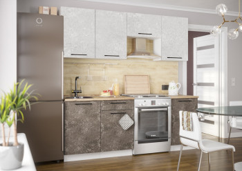 Кухонный гарнитур Нувель 2100мм белый/бетон коричневый в Большой Ирбе - bolshaya-irba.mebel54.com | фото