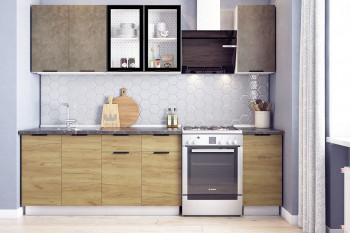 Кухонный гарнитур Стоун 2.0 (белый/камень темно-серый/акация светлая) в Большой Ирбе - bolshaya-irba.mebel54.com | фото
