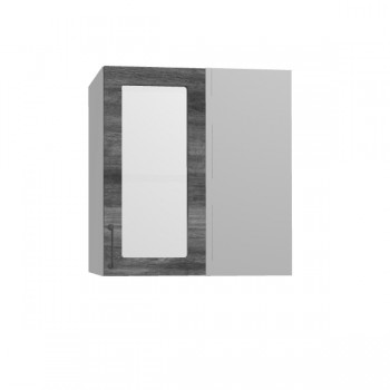 Лофт ПУС 650 шкаф верхний угловой со стеклом (Дуб бурый/корпус Серый) в Большой Ирбе - bolshaya-irba.mebel54.com | фото