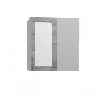 Лофт ПУС 650 шкаф верхний угловой со стеклом (Дуб майский/корпус Серый) в Большой Ирбе - bolshaya-irba.mebel54.com | фото
