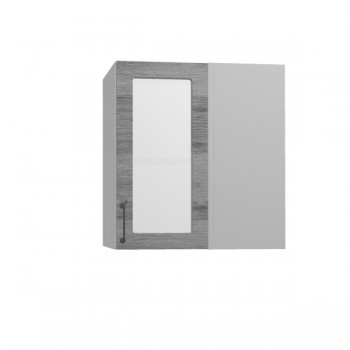 Лофт ПУС 650 шкаф верхний угловой со стеклом (Дуб цикорий/корпус Серый) в Большой Ирбе - bolshaya-irba.mebel54.com | фото