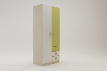 Шкаф 2-х створчатый с ящиками Эппл (Зеленый/Белый/корпус Клен) в Большой Ирбе - bolshaya-irba.mebel54.com | фото