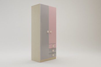 Шкаф 2-х створчатый с ящиками Грэйси (Розовый/Серый/корпус Клен) в Большой Ирбе - bolshaya-irba.mebel54.com | фото
