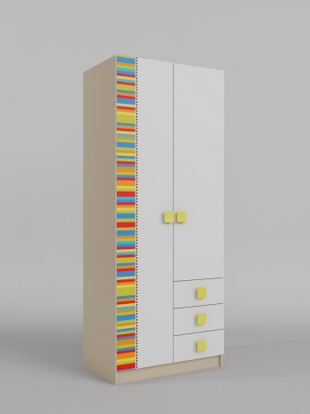 Шкаф 2-х створчатый с ящиками Клаксон без машинок (Белый/корпус Клен) в Большой Ирбе - bolshaya-irba.mebel54.com | фото