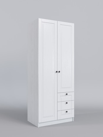 Шкаф 2-х створчатый с ящиками Классика (Белый/корпус Выбеленное дерево) в Большой Ирбе - bolshaya-irba.mebel54.com | фото