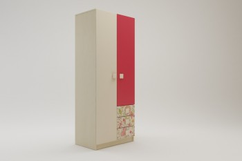 Шкаф 2-х створчатый с ящиками Ретвит (Бежевый/Красный/корпус Клен) в Большой Ирбе - bolshaya-irba.mebel54.com | фото