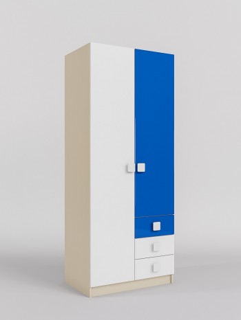 Шкаф 2-х створчатый с ящиками Скай люкс (Синий/Белый/корпус Клен) в Большой Ирбе - bolshaya-irba.mebel54.com | фото