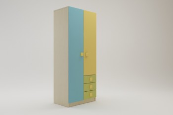 Шкаф 2-х створчатый с ящиками Смайли (Желтый/Голубой/Зеленый/корпус Клен) в Большой Ирбе - bolshaya-irba.mebel54.com | фото