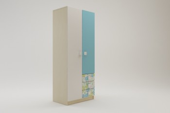 Шкаф 2-х створчатый с ящиками Твит (Белый/Зеленый/корпус Клен) в Большой Ирбе - bolshaya-irba.mebel54.com | фото