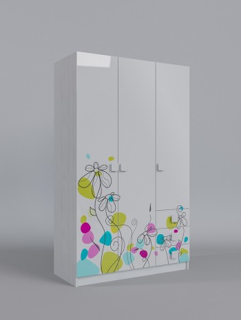 Шкаф 3-х створчатый с ящиками Флёр (Белый/корпус Выбеленное дерево) в Большой Ирбе - bolshaya-irba.mebel54.com | фото