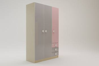 Шкаф 3-х створчатый с ящиками Грэйси (Розовый/Серый/корпус Клен) в Большой Ирбе - bolshaya-irba.mebel54.com | фото
