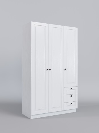 Шкаф 3-х створчатый с ящиками Классика (Белый/корпус Выбеленное дерево) в Большой Ирбе - bolshaya-irba.mebel54.com | фото